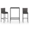 vidaXL Set mobilier bar de grădină, cu perne, 3 piese, gri, poliratan