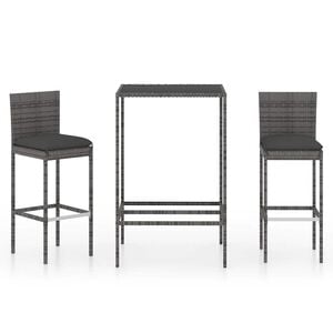 vidaXL Set mobilier bar de grădină, cu perne, 3 piese, gri, poliratan
