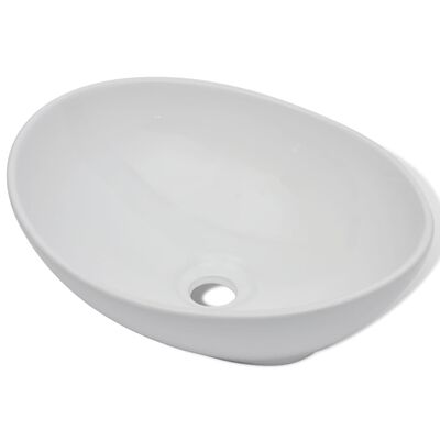 vidaXL Chiuvetă de baie cu robinet mixer, ceramică, oval, alb