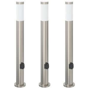 vidaXL St&acirc;lpi iluminatori cu priză, 3 buc., 80 cm, oțel inoxidabil, IP44