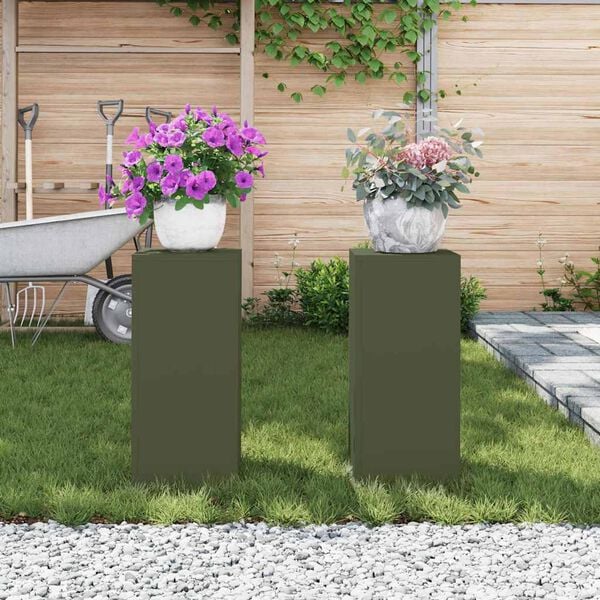 vidaXL Suport pentru plante 2 pcs Olivengrønn 24 x 24 x 55 cm Oțel