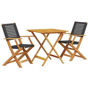 vidaXL Set mobilier bistro, 3 piese, negru, poliratan și lemn masiv