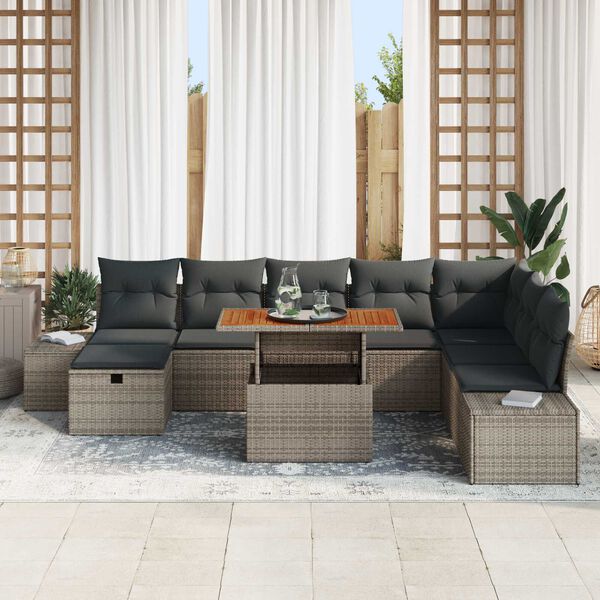 vidaXL Set de canapele pentru grădină 9 pcs Gri Rattan poli