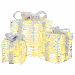 vidaXL Cutie de cadou de Crăciun iluminată 3 buc. 150 LED-uri Alb cald