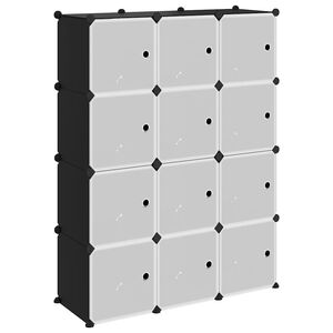 vidaXL Organizator cub de depozitare cu uși, 12 cuburi, negru, PP