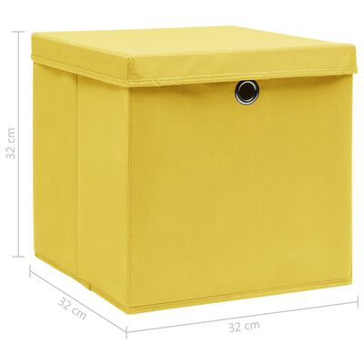 vidaXL Cutii depozitare cu capace 4 buc., galben, 32x32x32 cm, textil