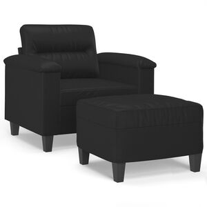 vidaXL Fotoliu canapea cu taburet, negru, 60 cm, piele ecologică