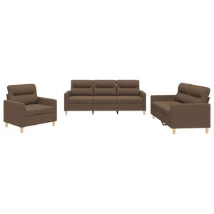 vidaXL Set de canapele cu perne, 3 piese, maro, textil