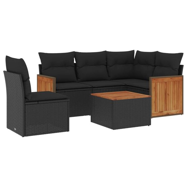 vidaXL Set mobilier de grădină cu perne, 6 piese, negru, poliratan