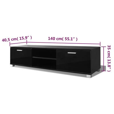 vidaXL Comodă TV, negru extralucios, 140 x 40,3 x 34,7 cm