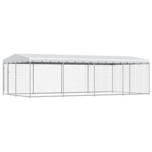 vidaXL Padoc pentru c&acirc;ini de exterior, cu acoperiș, 7,6 x 3,8 x 2,3 m