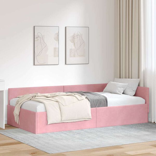 vidaXL Cadru de pat colțar cu headboard Roz 80 cm x 200 cm Catifea