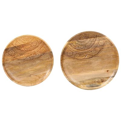 vidaXL Măsuțe laterale rotunde, 2 buc., lemn masiv de mango și oțel