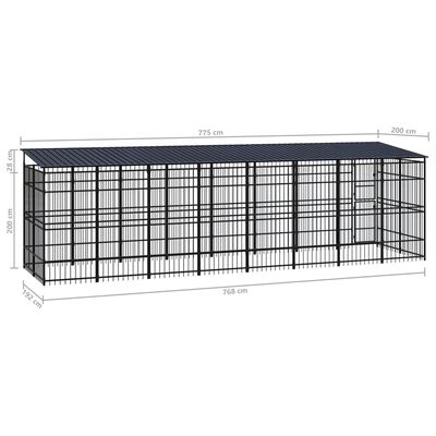 vidaXL Padoc pentru câini de exterior cu acoperiș, 14,75 m², oțel