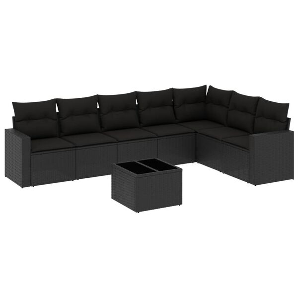 vidaXL Set mobilier de grădină cu perne, 8 piese, negru, poliratan