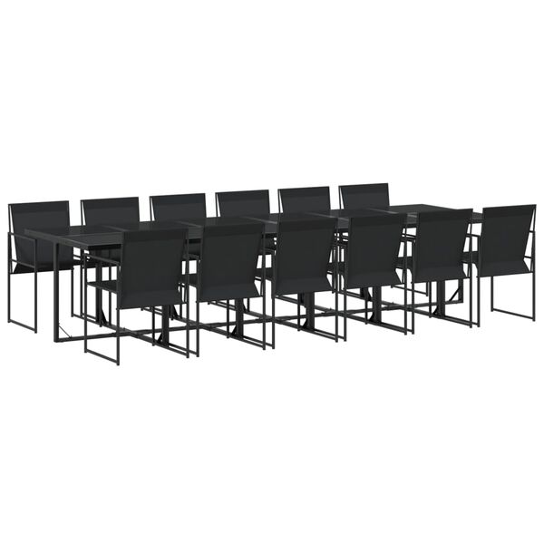 vidaXL Set mobilier de grădină, 13 piese, negru, textilenă