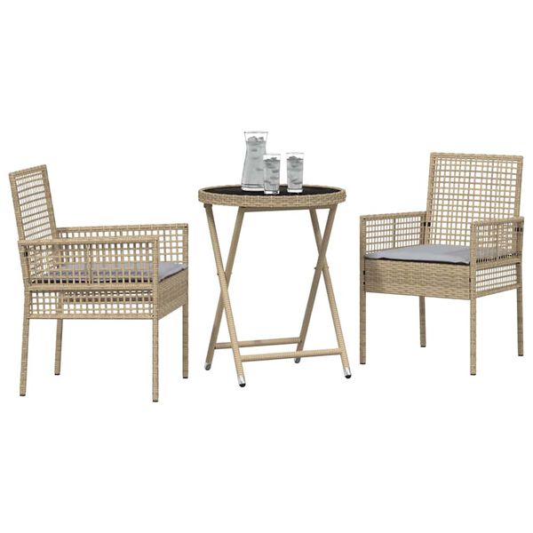 vidaXL Set Bistro de Grădină 3 pcs Bej Rattan poli