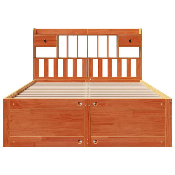 vidaXL Pat cu bibliotecă fără saltea maro 150x200 cm lemn masiv de pin