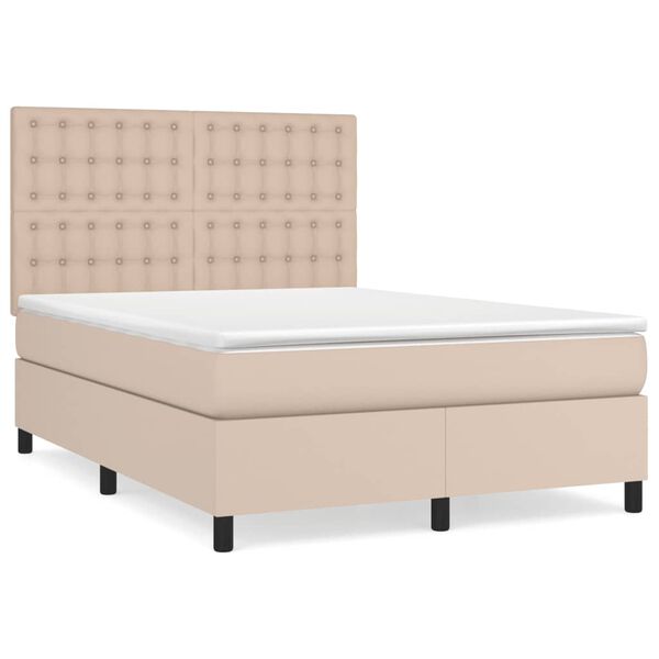 vidaXL Pat box spring cu saltea, cappuccino, 140x200cm piele ecologică