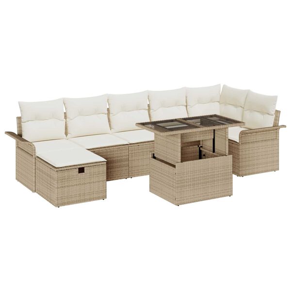 vidaXL Set de canapele pentru grădină cu pernă 8 pcs Bej Rattan poli
