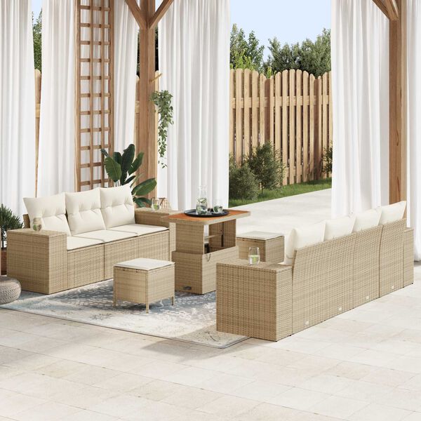 vidaXL Set de canapele pentru grădină 10 pcs Bej și crem Poli Rattan