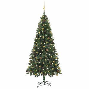 vidaXL Brad Crăciun pre-iluminat artificial set globuri, verde, 210 cm