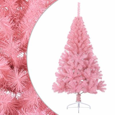 vidaXL Jumătate brad de Crăciun artificial cu suport, roz, 150 cm, PVC