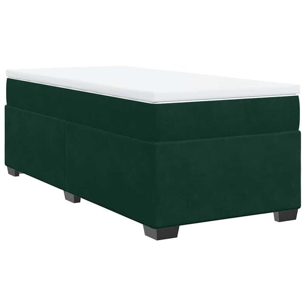 vidaXL Pat box spring cu saltea, verde &icirc;nchis, 90x200 cm, catifea