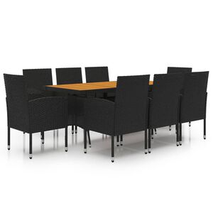 vidaXL Set mobilier de exterior, 9 piese, negru, poliratan