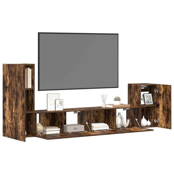 vidaXL Set dulapuri TV, 4 piese, stejar fumuriu, lemn prelucrat