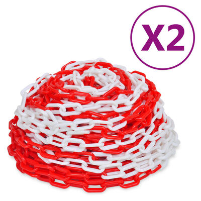 vidaXL Lanțuri de avertizare, 2 buc., roșu și alb, 30 m, plastic