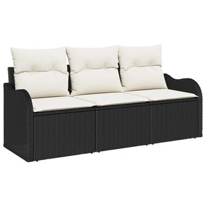 vidaXL Set de canapele pentru grădină cu pernă 3 pcs Negru Rattan poli