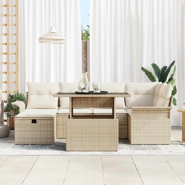 vidaXL Set de canapele pentru grădină cu pernă 7 pcs Bej Rattan poli