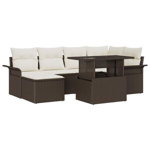 vidaXL Set de canapele pentru grădină 7 buc. Maro Rattan poli