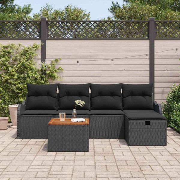 vidaXL Set de canapele pentru grădină cu pernă 6 pcs Negru poliratan