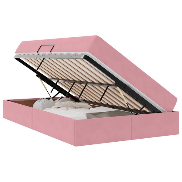 vidaXL Pat cu saltea și spațiu de depozitare Roz 120 x 190 cm Catifea