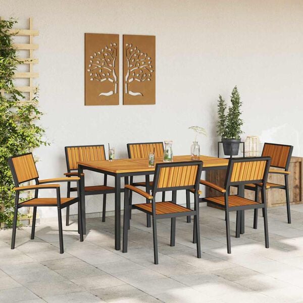 vidaXL Set de masă pentru grădină 7 pcs Negru Lemn Solid de Acacia