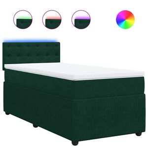 vidaXL Pat box spring cu saltea, verde &icirc;nchis, 90x190 cm, catifea