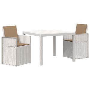 vidaXL Set de masă pentru grădină cu pernă 3 pcs Alb și taupe PP