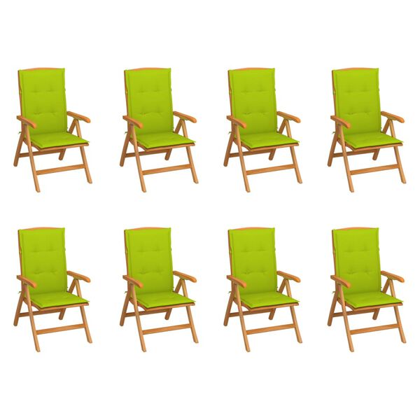 vidaXL Scaune de grădină rabatabile cu perne, 8 buc., lemn masiv tec