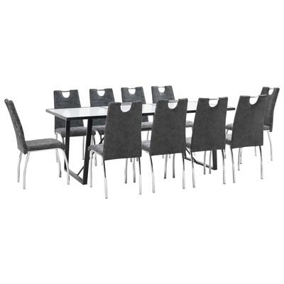 vidaXL Set de masă, 11 piese, negru, piele ecologică