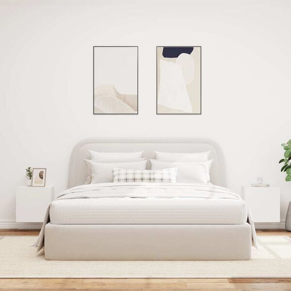 vidaXL Comode TV de perete cu lumini LED, 2 buc., alb, 40,5x35x40 cm