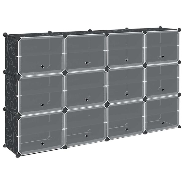 vidaXL Organizator cub de depozitare cu uși, 12 cuburi, negru, PP