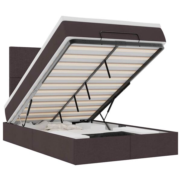 vidaXL Cadru de pat otoman cu saltea țesătură maro &icirc;nchis 120x190 cm