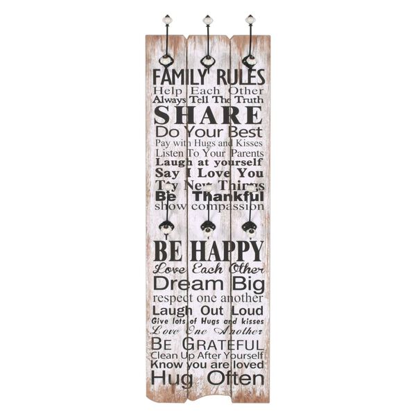 vidaXL Cuier de perete cu 6 c&acirc;rlige, 120 x 40 cm, FAMILY RULES