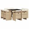 vidaXL Set de masă pentru grădină, 9 piese, cu perne, bej, poliratan