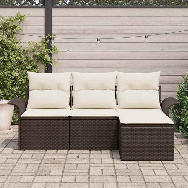 vidaXL Set de canapele pentru grădină cu pernă 4 pcs Maro Rattan poli