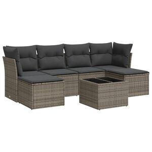 vidaXL Set canapele de grădină, 7 piese, cu perne, gri, poliratan