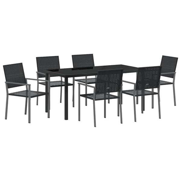 vidaXL Set de masă pentru grădină 7 pcs Negru Ratan PE
