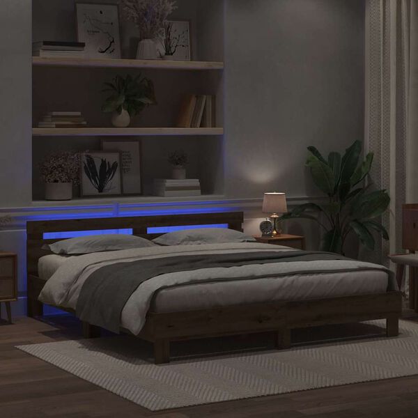 vidaXL Cadru de pat stejar artizanal 200 x 200 cm Lemn compozit